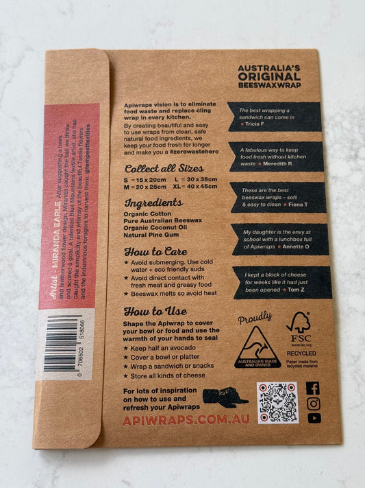 Back of the Kitchen Basics pack showing sizes, ingredients and care