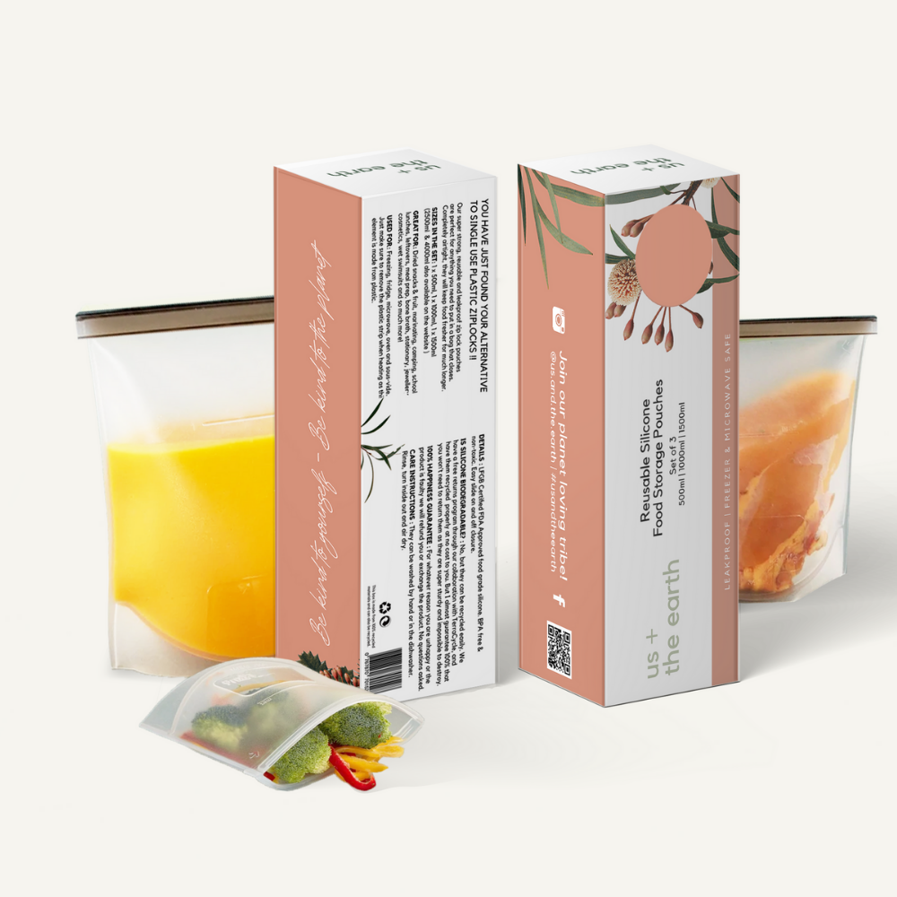 Us and The Earth Silicone Zip Lock Bag Set — 500ml, 1L, 1.5L (Set of 3)