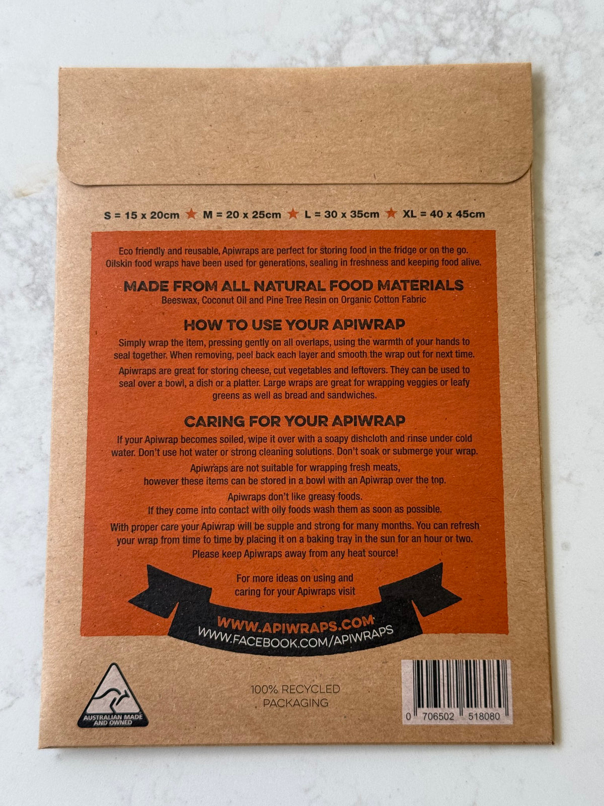 Back of the Celery Wrap pack with care instructions