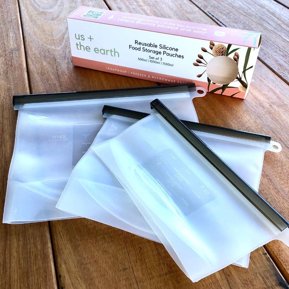 Us and The Earth Silicone Zip Lock Bag Set — 500ml, 1L, 1.5L (Set of 3)
