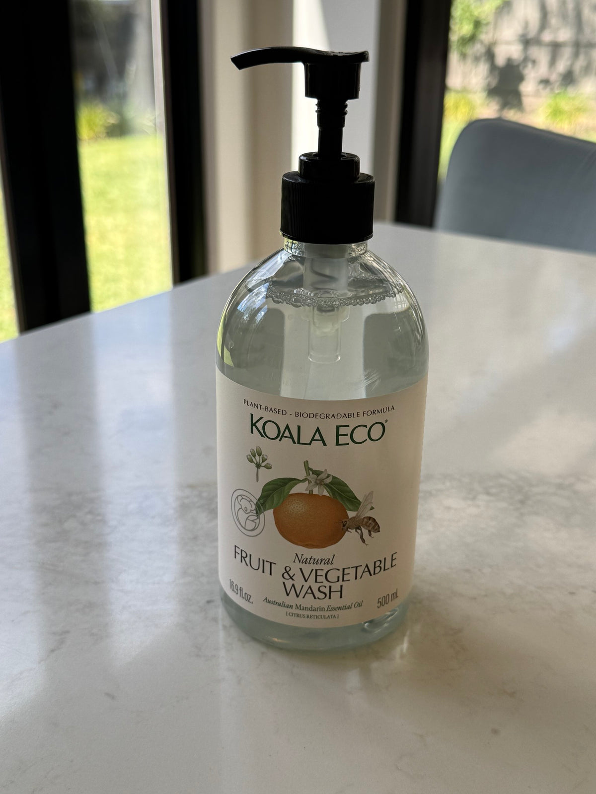 Koala Eco Fruit & Vege Wash 500ml, on our kitchen bench in Bayside