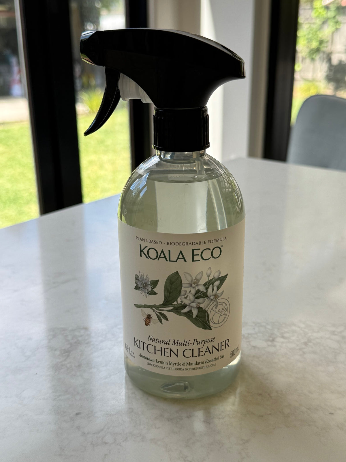 Koala Eco Natural Kitchen Cleaner spray 500ml, on our kitchen bench in Bayside