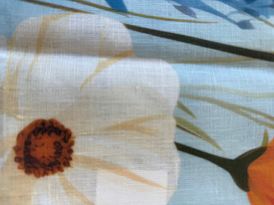 Close-up of the wildflower print and linen weave