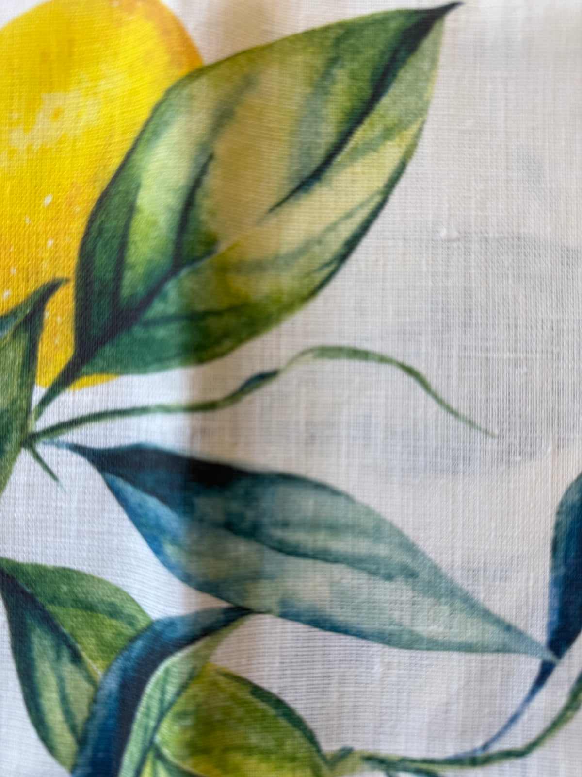 Close-up of the lemon print and linen weave